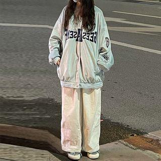 Round-neck Printed Letter Oversize Jacket