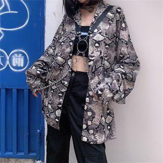 Long Sleeve Snake Pattern Shirt / Chain Strap Belt
