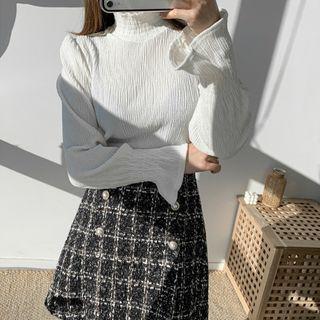 Smocked-neck Ribbed Velvet Top
