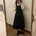 Long-sleeve Plain Blouse / Pinafore Dress