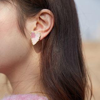 Gold Leaf Alloy Heart Earring 1 Pair - Earrings - Gold & Pink - One Size