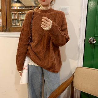 Long-sleeve Lace Top / Cable-knit Sweater