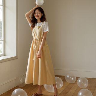 Runched-strap Maxi Overall Dress