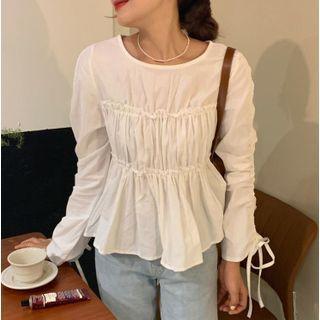 Long-sleeve Ruffle Trim Plain Top
