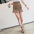 Frilled Smocked Floral Miniskirt