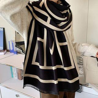Plaid Shawl E74 - Black & White - One Size