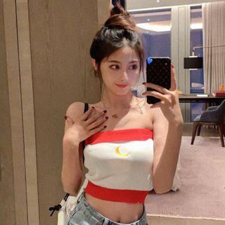 Moon Embroidered Tube Top