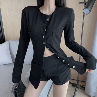 Long-sleeve Single-breasted Shirt Black - One Size
