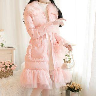 Furry Trim Padded Zip-up Coat