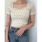 Square-neck Floral Crop T-shirt