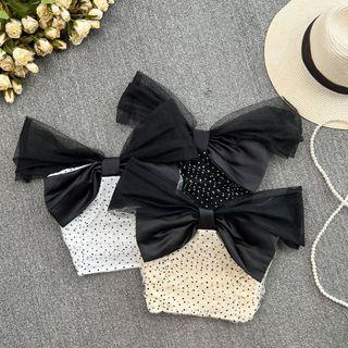 Bow Detail Dotted Mesh Strapless Top