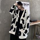 Cow Patterned V-neck Knit Cardigan As Shown In Figure - One Size
