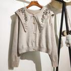 Embroidered Collar Cropped Cardigan