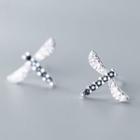 925 Sterling Silver Rhinestone Dragonfly Earring 1 Pair - Silver - One Size