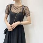Short-sleeve Polka Dot Mesh T-shirt / Spaghetti Strap A-line Dress