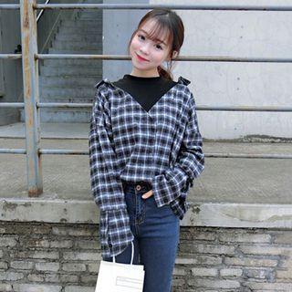 Mock Two Piece Two Tone Striped Oversize Top