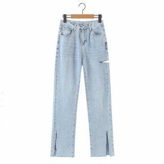 Cutout Washed Straight Leg Jeans