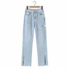 Cutout Washed Straight Leg Jeans