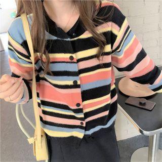 Rainbow Stripe Cardigan Stripe - Black & White & Purple - One Size