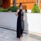 Halter Tie-waist Wide-leg Jumpsuit Black - One Size