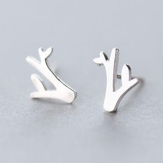 Deer Branches Sterling Silver Earring 1 Pair - S925 Silver - Silver - One Size