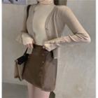V-neck Knit Cardigan / Turtle-neck T-shirt / Slit A-line Skirt