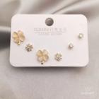 3 Pair Set: Clover Faux Cat Eye Stone / Rhinestone / Alloy Earring (various Designs) Set Of 6 - Gold & Beige & Transparent - One Size