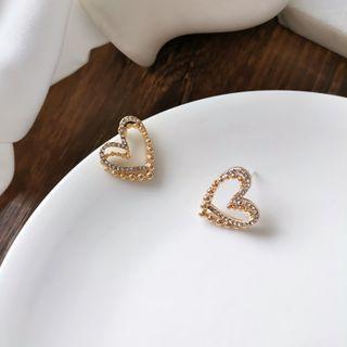 Heart Rhinestone Alloy Earring 1 Pair - Heart Rhinestone Alloy Earring - Gold - One Size