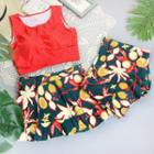Set: Plain Sleeveless Swim Top + Printed Swim Shorts + Swim Skirt