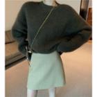 Long-sleeve Knit Sweater / High-waist Mini Skirt