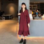 Tie-front Ruffle-hem Midi Dress