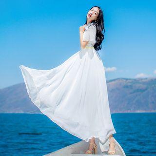 Short-sleeve Collared Maxi Dress