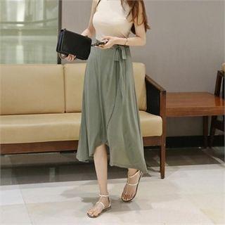Tie-waist Wrap-front Long Skirt