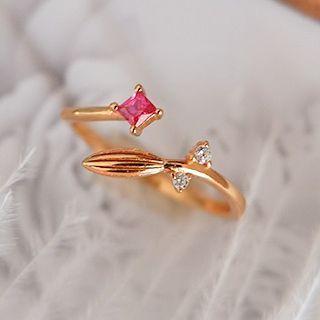 Rhinestone Sterling Silver Open Ring Fuchsia & Gold - One Size