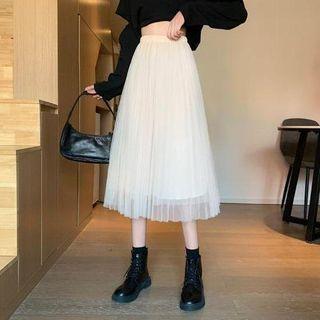 High-waist Pleated Plain A-line Skirt