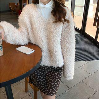 Fleece Oversize Sweater / Turtleneck Long-sleeve Top