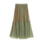 Mesh Overlay A-line Maxi Skirt Army Green - One Size