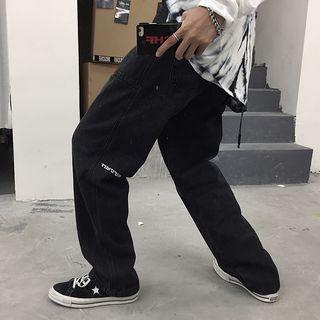 Lettering Buckled Straight-cut Jeans