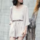 Set: Plain Camisole Top + Light Jacket + Shorts