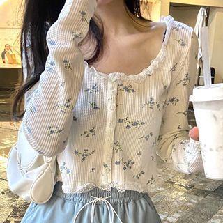 Lace Trim Floral Cardigan / Shorts / Set