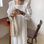 Long-sleeve Square-neck Midi A-line Dress White - One Size