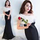 Color Block Off-shoulder Trained Evening Gown