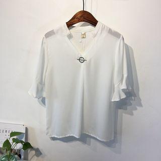 Buckled Elbow-sleeve Chiffon Top