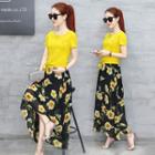 Set: Short Sleeve T-shirt + Printed Flared Skirt