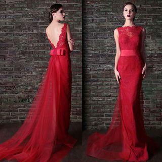 Lace Panel Dip-back Evening Gown