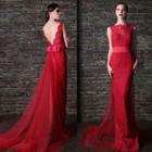 Lace Panel Dip-back Evening Gown