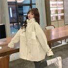 Fleece Panel Zip-up Jacket White - One Size