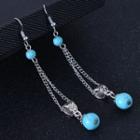 Gemstone Drop Earring 1 Pair - Blue & Silver - One Size