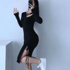 Long-:sleeve Drawstring Bodycon Dress