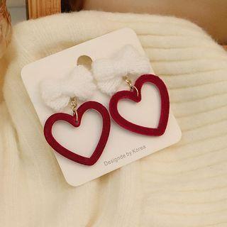 Fluffy Bow Heart Drop Earring / Clip-on Earring